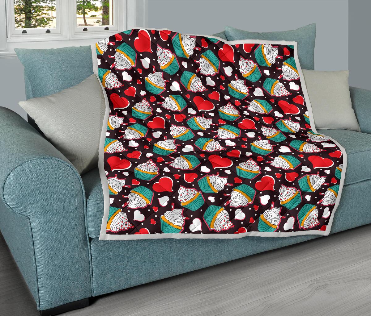 Cupcakes Heart Print Pattern Premium Quilt-JTAMIGO.COM