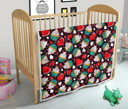 Cupcakes Heart Print Pattern Premium Quilt-JTAMIGO.COM