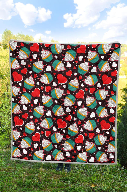 Cupcakes Heart Print Pattern Premium Quilt-JTAMIGO.COM