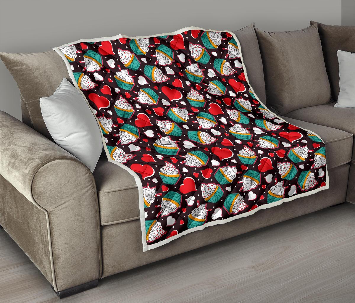 Cupcakes Heart Print Pattern Premium Quilt-JTAMIGO.COM