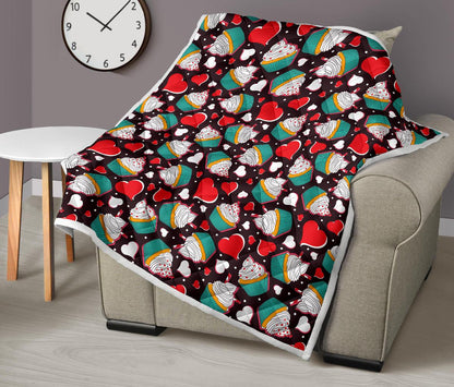 Cupcakes Heart Print Pattern Premium Quilt-JTAMIGO.COM