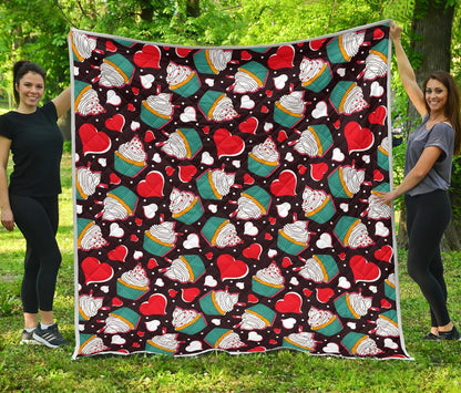 Cupcakes Heart Print Pattern Premium Quilt-JTAMIGO.COM
