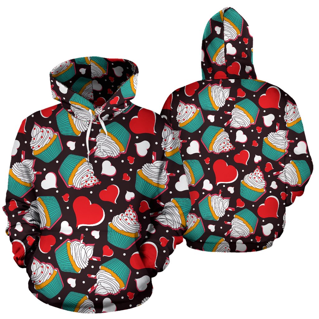 Cupcakes Heart Print Pattern Pullover Hoodie
