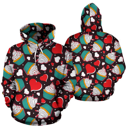Cupcakes Heart Print Pattern Pullover Hoodie