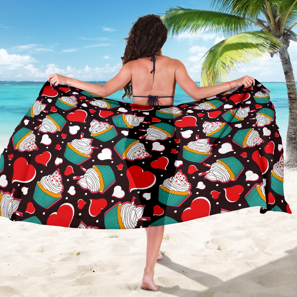Cupcakes Heart Print Pattern Sarong Pareo Wrap