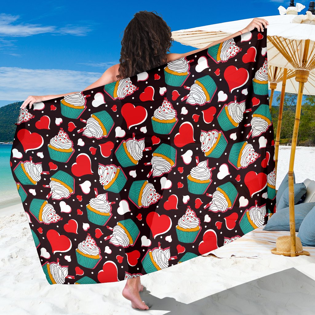 Cupcakes Heart Print Pattern Sarong Pareo Wrap