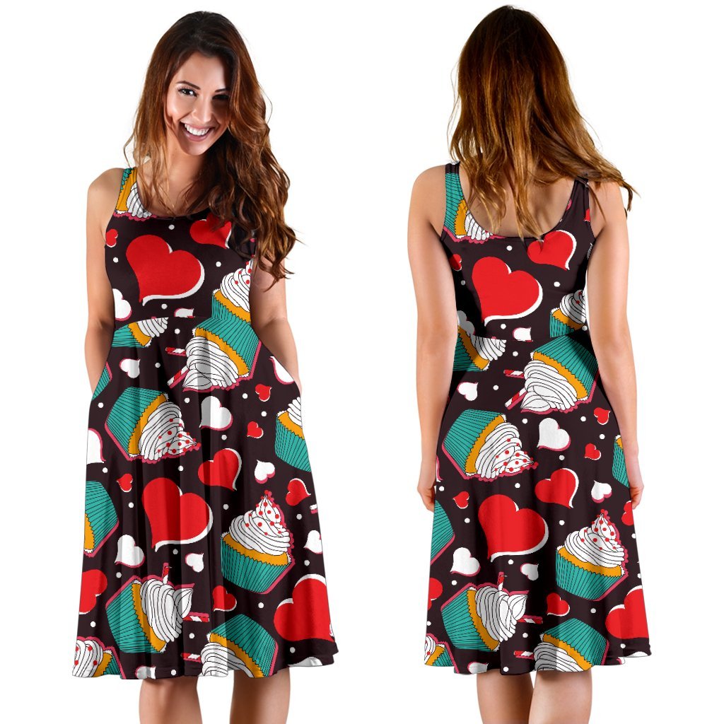 Cupcakes Heart Print Pattern Sleeveless Dress