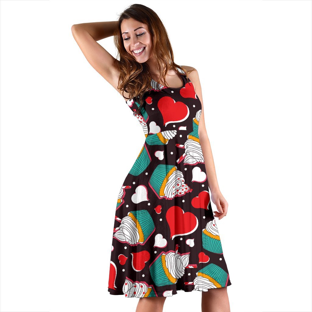 Cupcakes Heart Print Pattern Sleeveless Dress