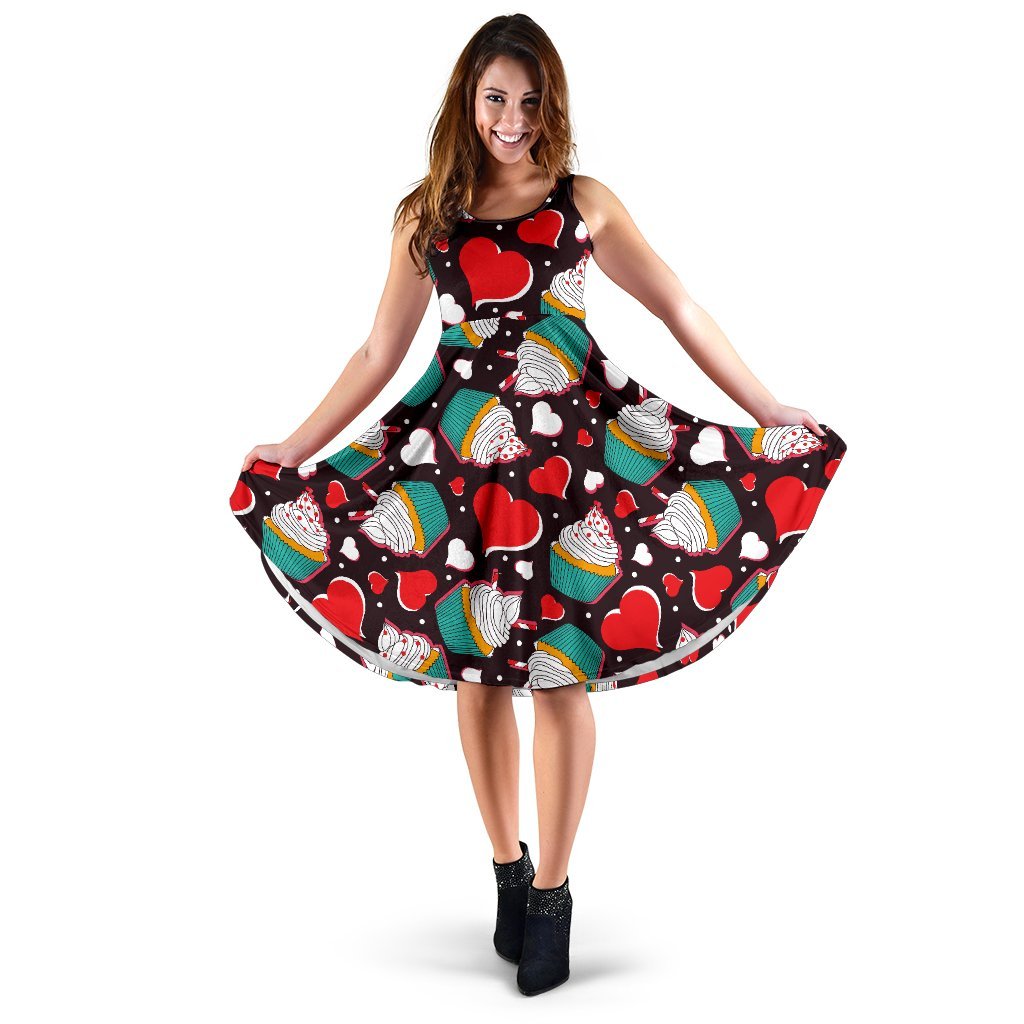 Cupcakes Heart Print Pattern Sleeveless Dress