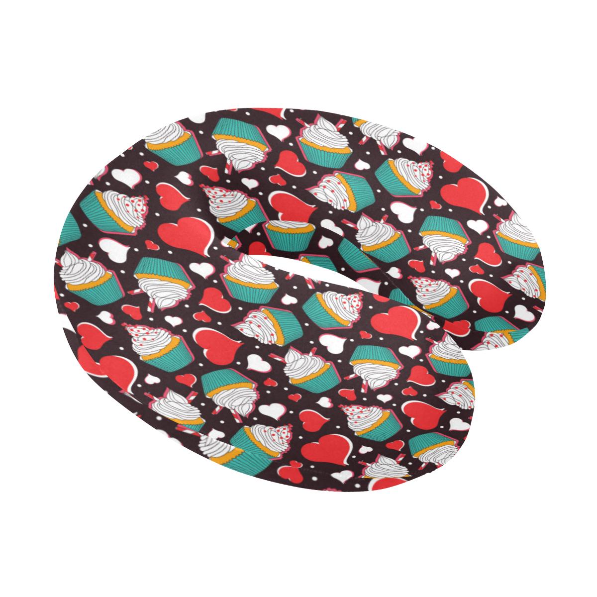 Cupcakes Heart Print Pattern U-Shaped Travel Neck Pillow-JTAMIGO.COM