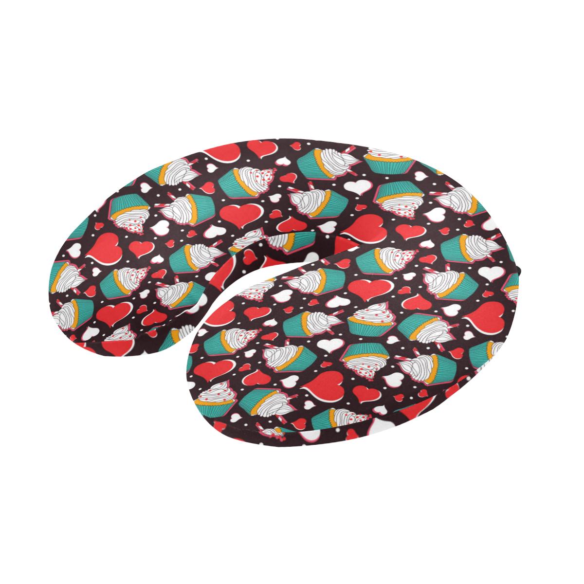 Cupcakes Heart Print Pattern U-Shaped Travel Neck Pillow-JTAMIGO.COM