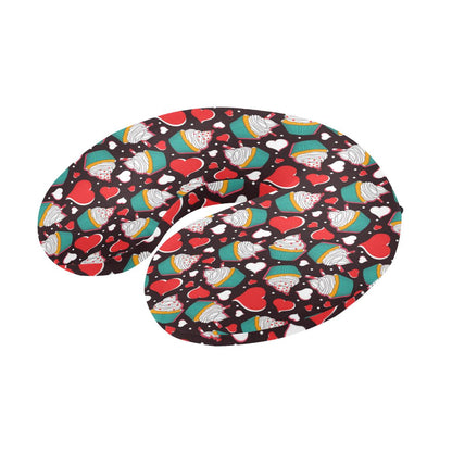 Cupcakes Heart Print Pattern U-Shaped Travel Neck Pillow-JTAMIGO.COM