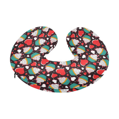 Cupcakes Heart Print Pattern U-Shaped Travel Neck Pillow-JTAMIGO.COM