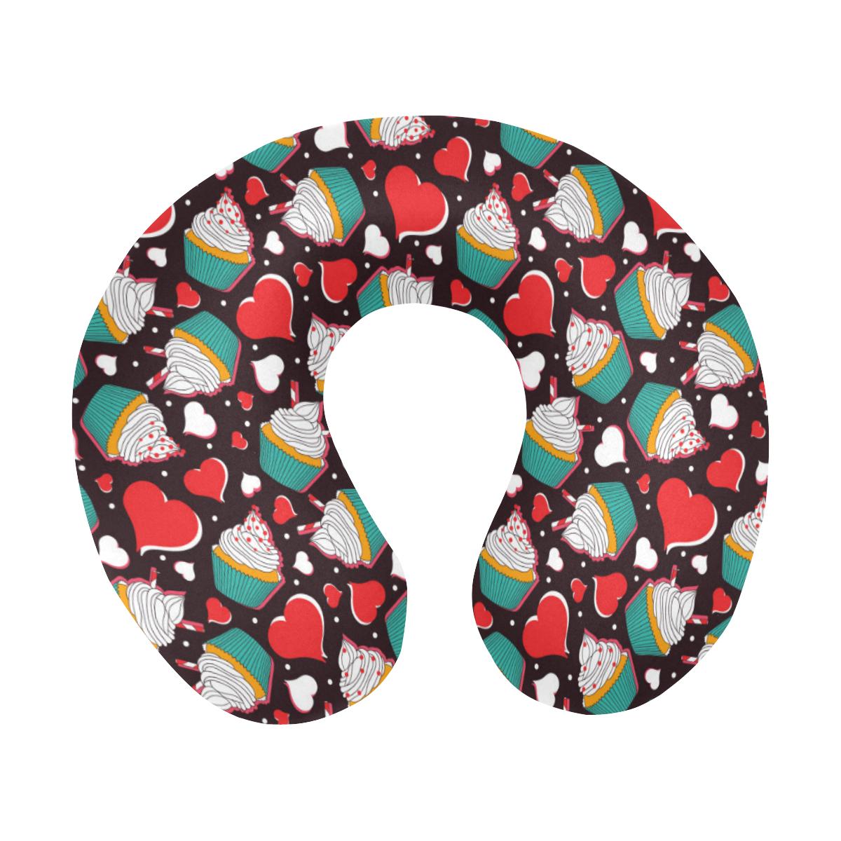Cupcakes Heart Print Pattern U-Shaped Travel Neck Pillow-JTAMIGO.COM