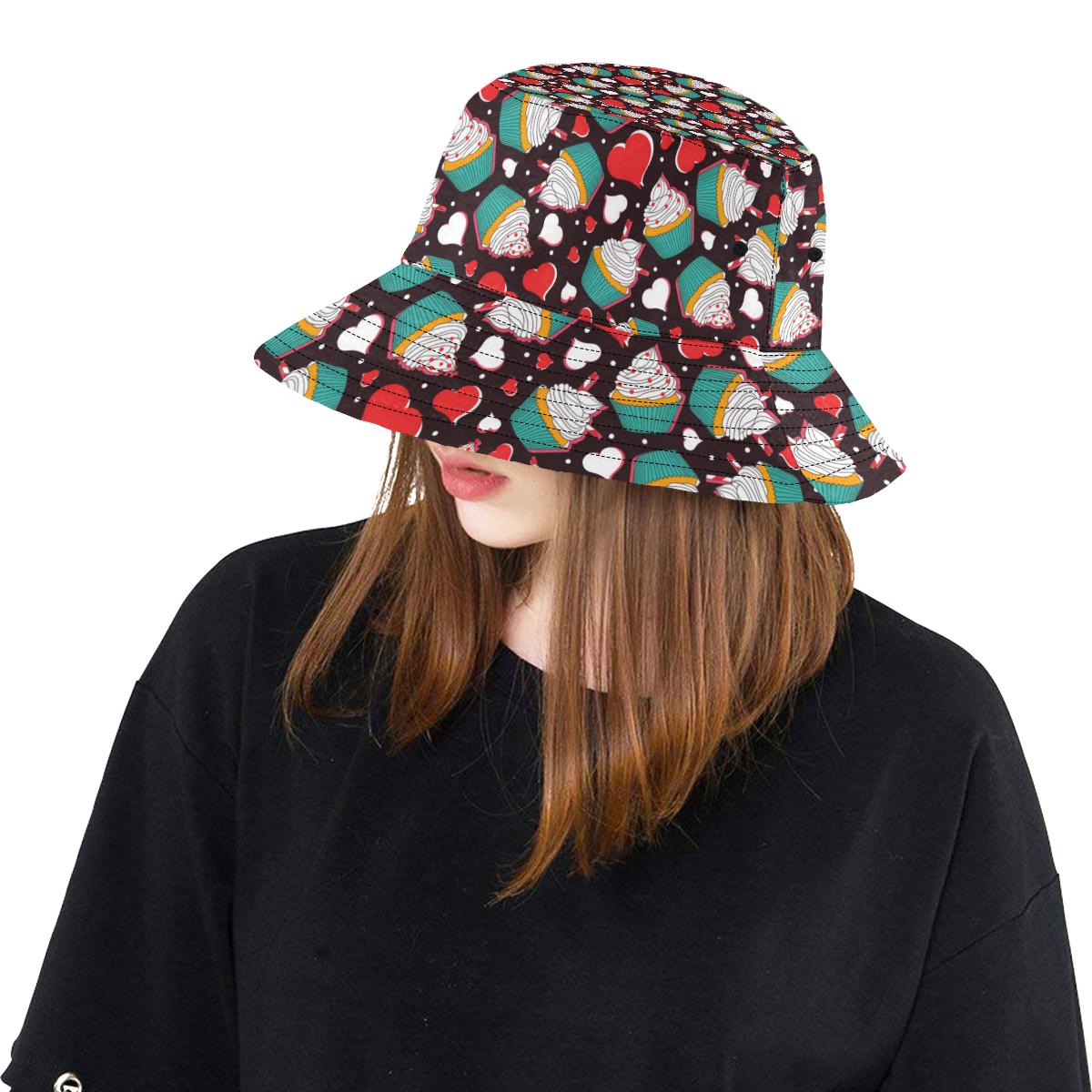 Cupcakes Heart Print Pattern Unisex Bucket Hat