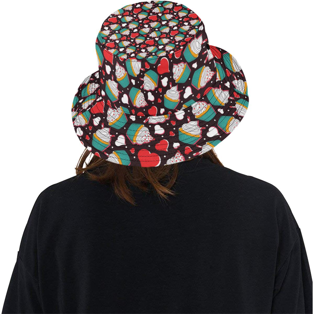 Cupcakes Heart Print Pattern Unisex Bucket Hat