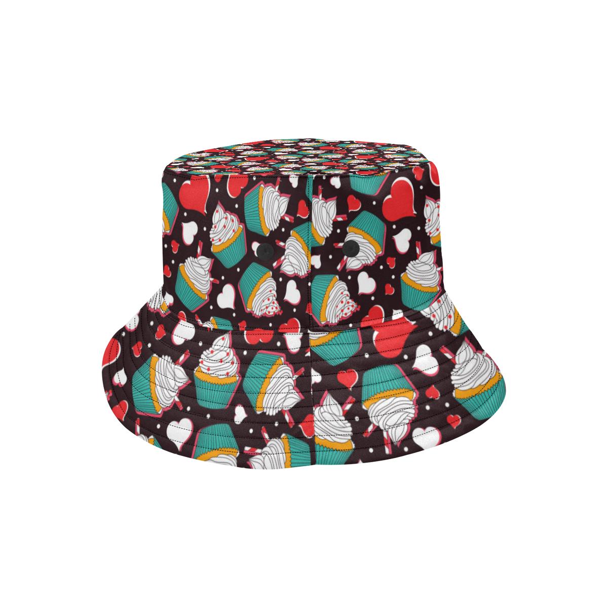Cupcakes Heart Print Pattern Unisex Bucket Hat