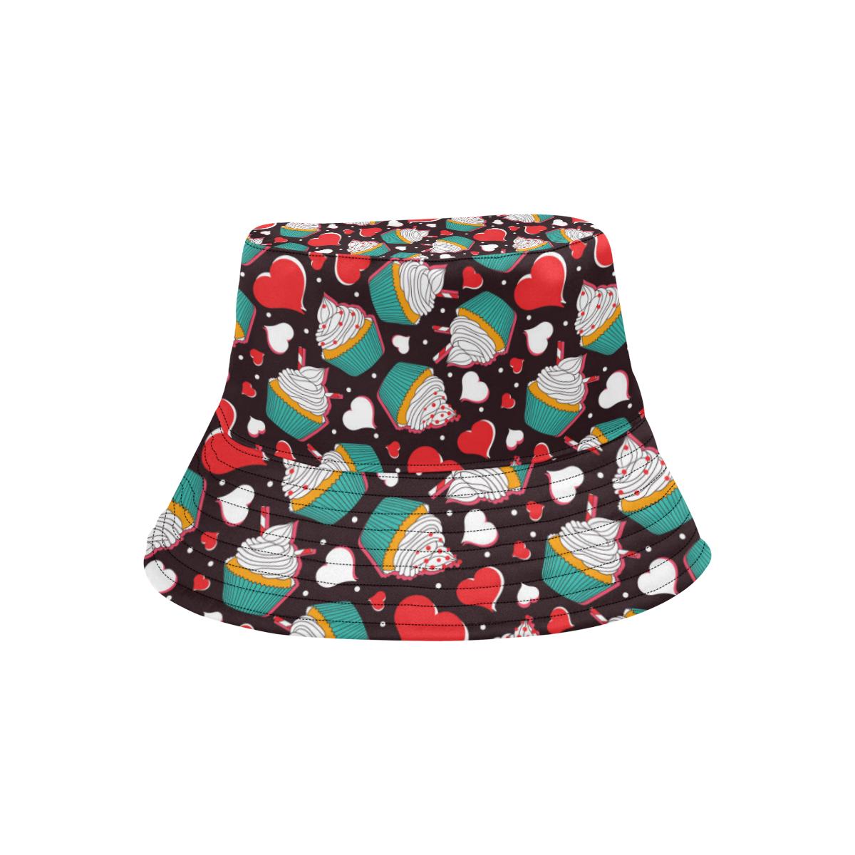 Cupcakes Heart Print Pattern Unisex Bucket Hat