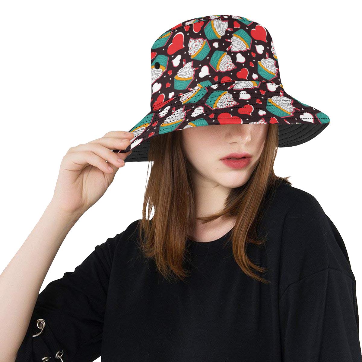 Cupcakes Heart Print Pattern Unisex Bucket Hat