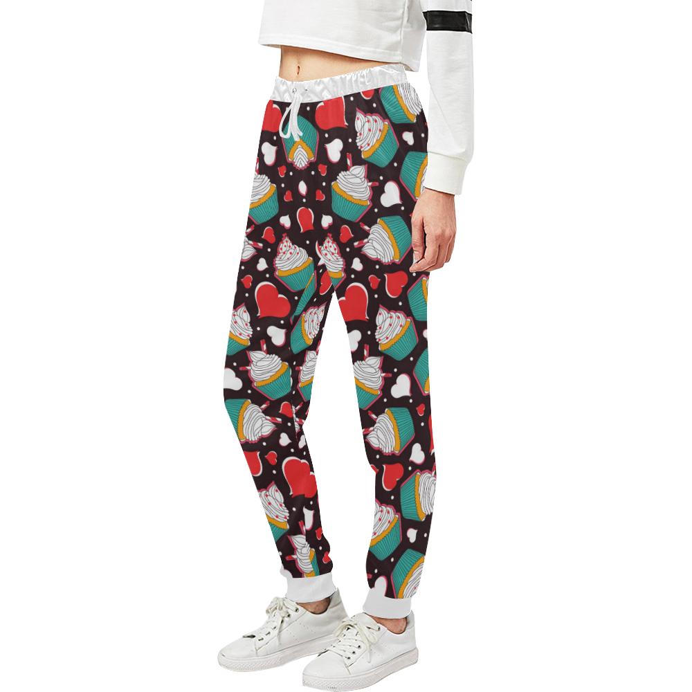 Cupcakes Heart Print Pattern Unisex Casual Sweatpants (Model L11)-JTAMIGO.COM