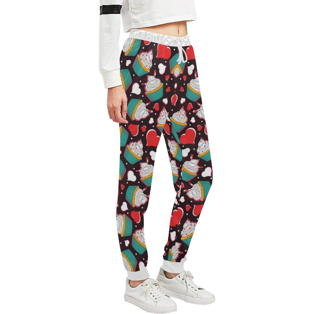 Cupcakes Heart Print Pattern Unisex Casual Sweatpants (Model L11)-JTAMIGO.COM