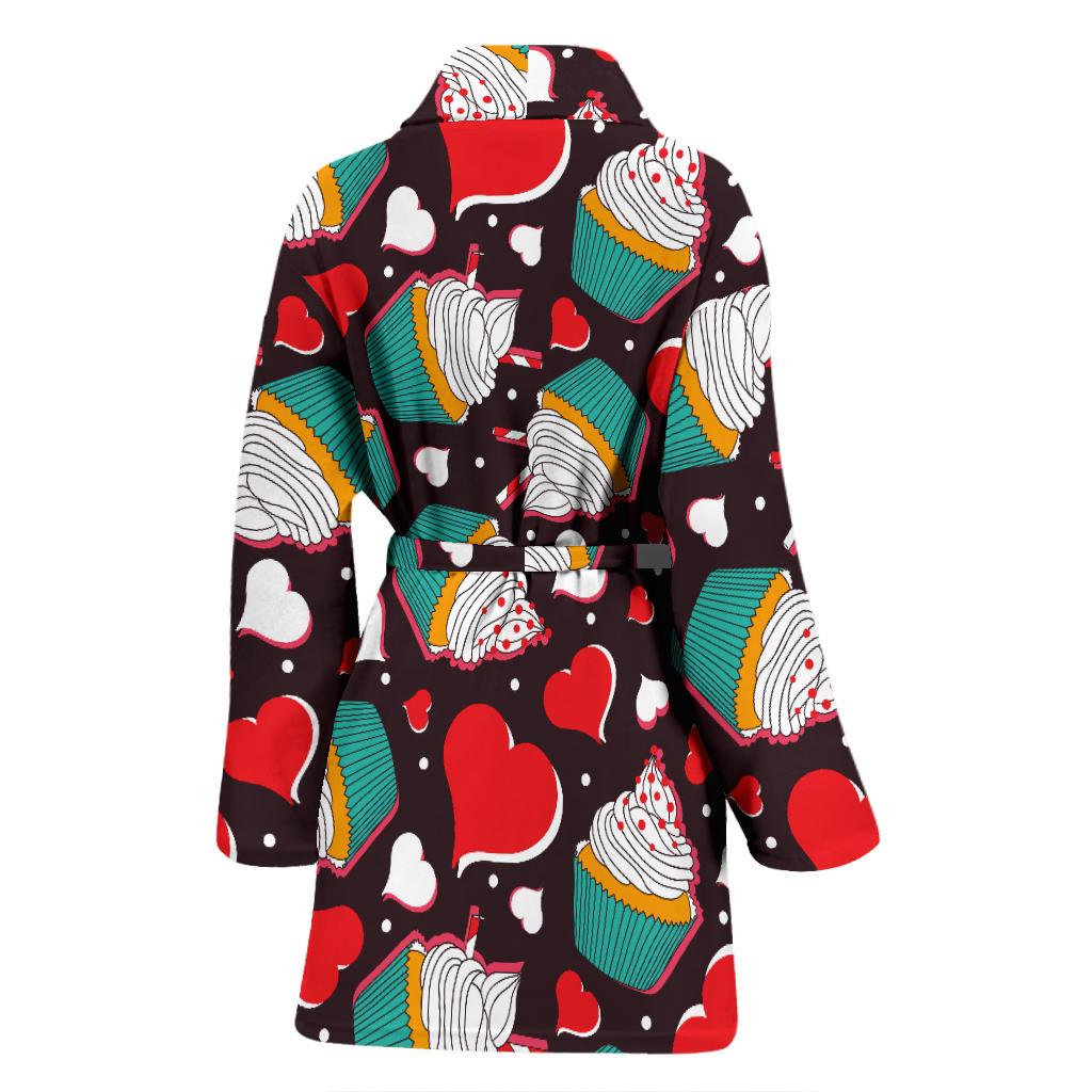 Cupcakes Heart Print Pattern Women Bath Robe-JTAMIGO.COM