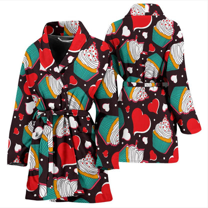 Cupcakes Heart Print Pattern Women Bath Robe-JTAMIGO.COM