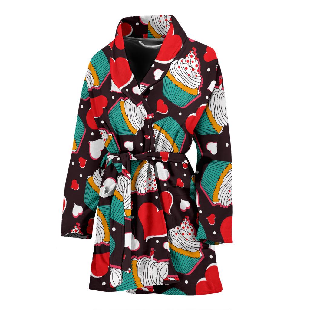 Cupcakes Heart Print Pattern Women Bath Robe-JTAMIGO.COM