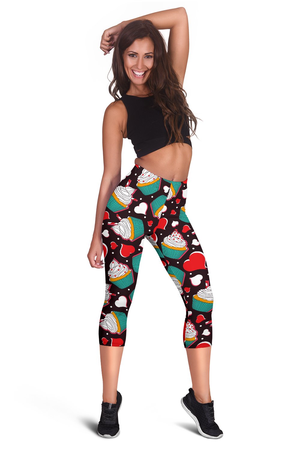 Cupcakes Heart Print Pattern Women Capris
