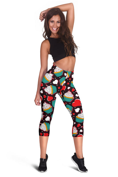 Cupcakes Heart Print Pattern Women Capris