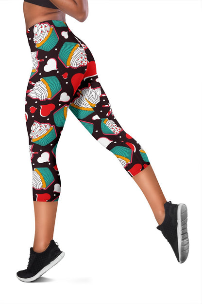 Cupcakes Heart Print Pattern Women Capris