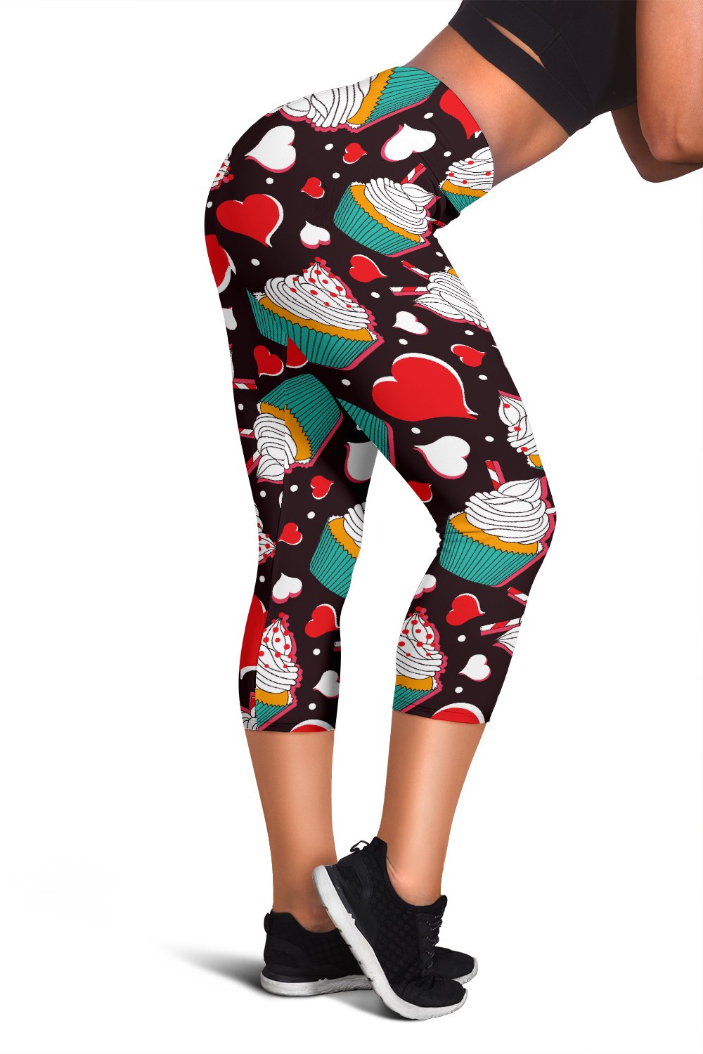 Cupcakes Heart Print Pattern Women Capris