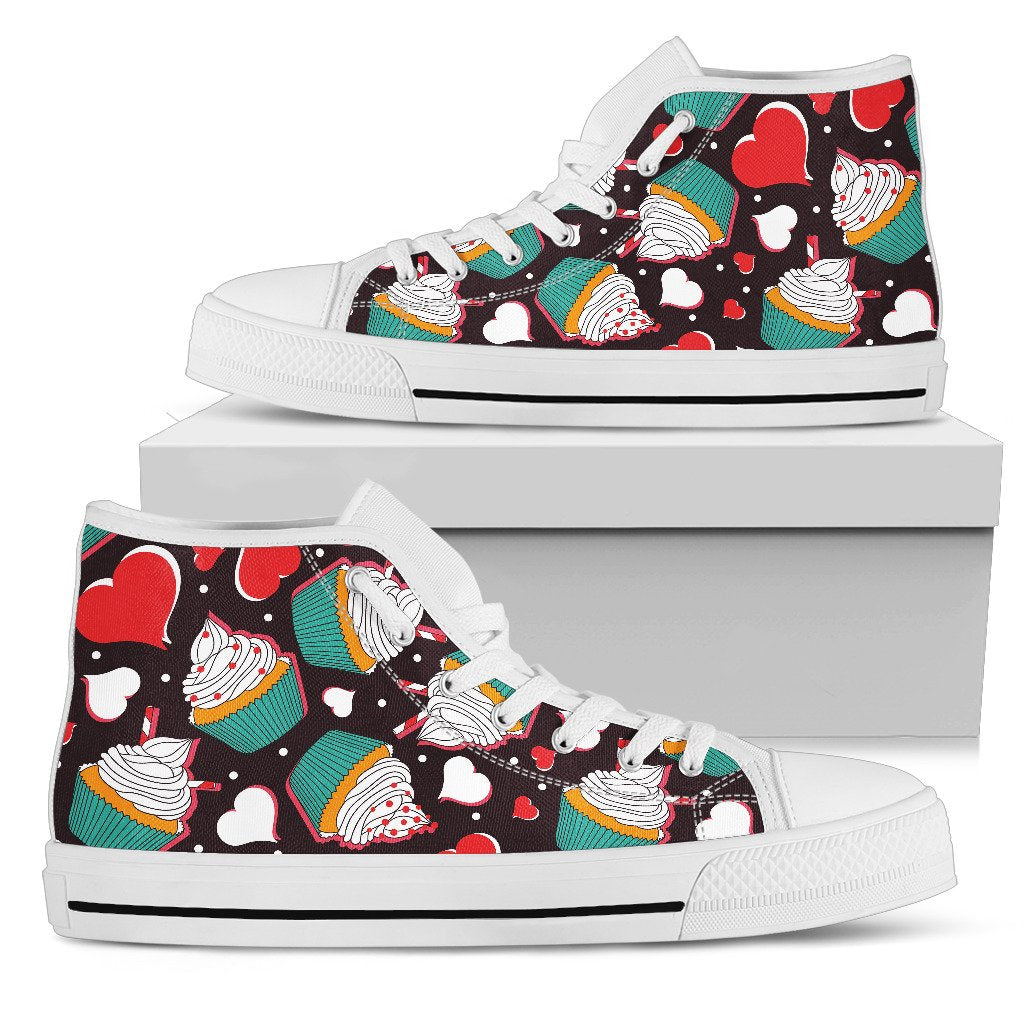 Cupcakes Heart Print Pattern Women High Top Shoes