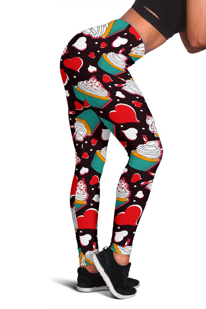 Cupcakes Heart Print Pattern Women Leggings