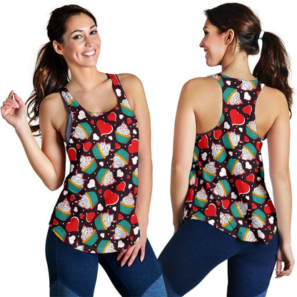 Cupcakes Heart Print Pattern Women Racerback Tank Top