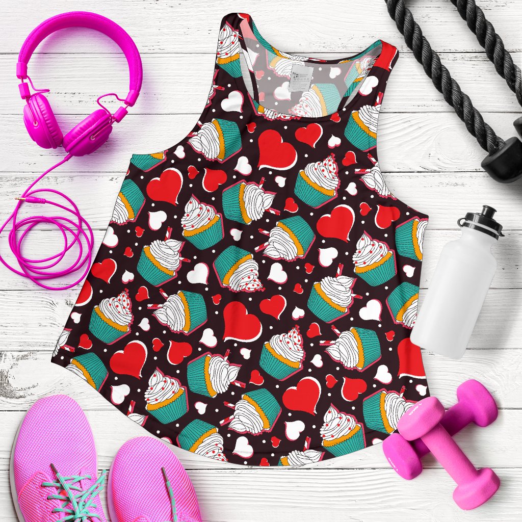 Cupcakes Heart Print Pattern Women Racerback Tank Top