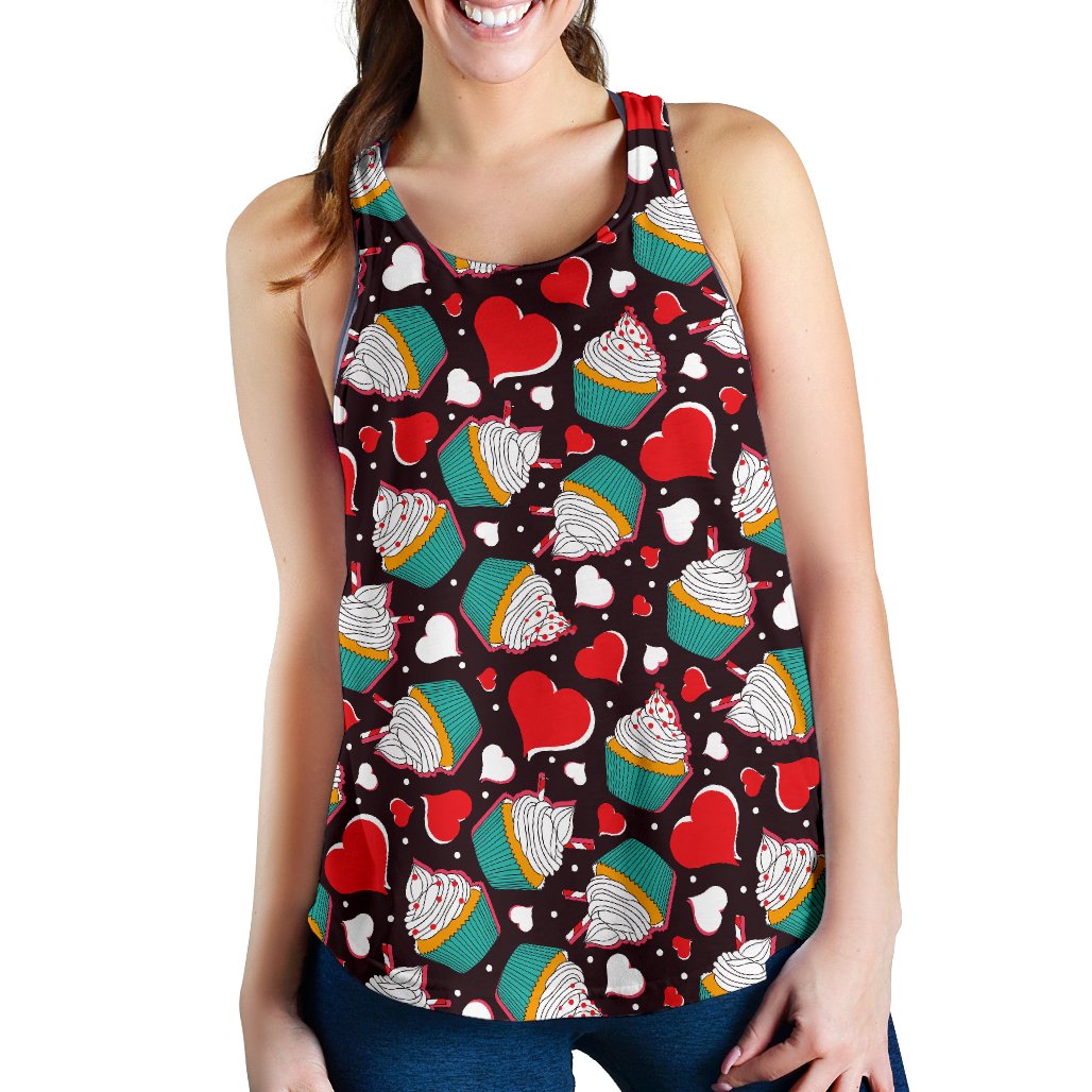 Cupcakes Heart Print Pattern Women Racerback Tank Top
