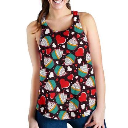 Cupcakes Heart Print Pattern Women Racerback Tank Top