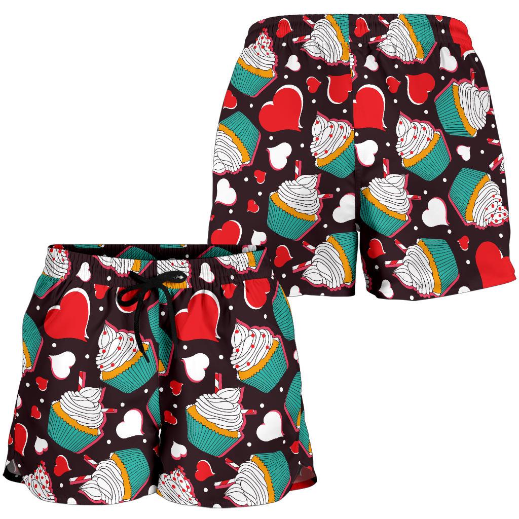 Cupcakes Heart Print Pattern Women Shorts-JTAMIGO.COM