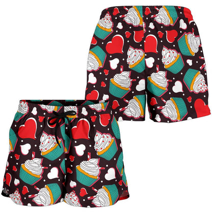 Cupcakes Heart Print Pattern Women Shorts-JTAMIGO.COM