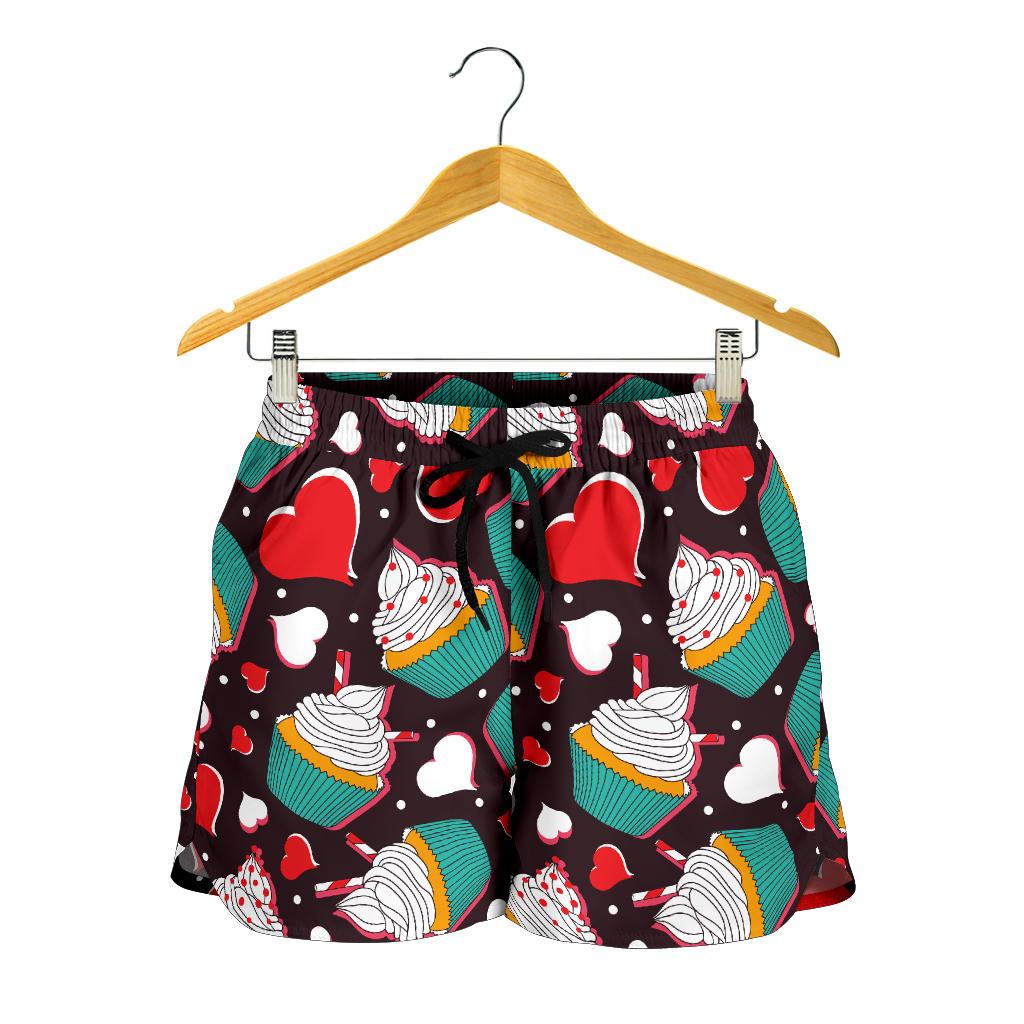 Cupcakes Heart Print Pattern Women Shorts-JTAMIGO.COM
