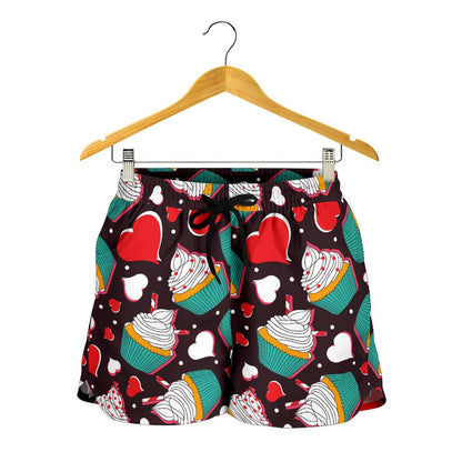 Cupcakes Heart Print Pattern Women Shorts-JTAMIGO.COM