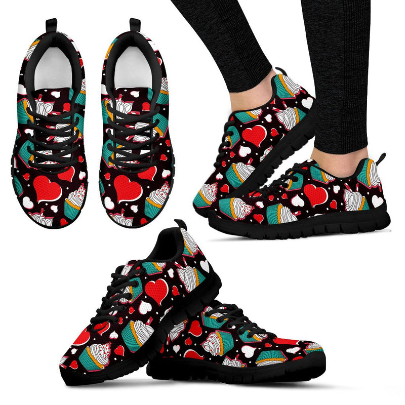 Cupcakes Heart Print Pattern Women Sneakers Shoes