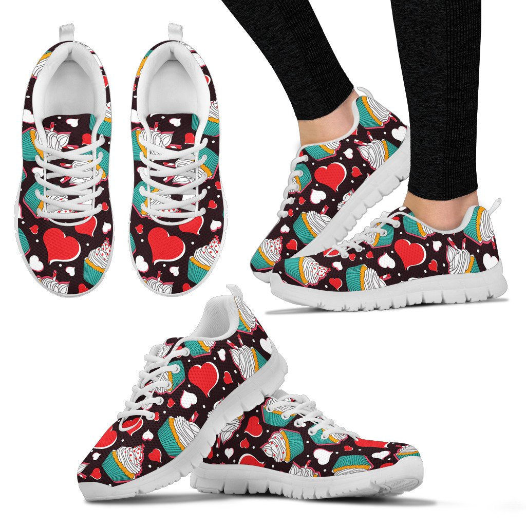 Cupcakes Heart Print Pattern Women Sneakers Shoes