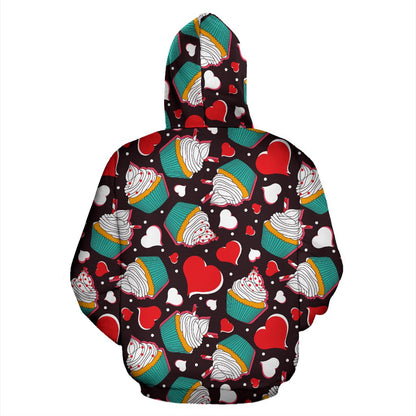 Cupcakes Heart Print Pattern Zip Up Hoodie