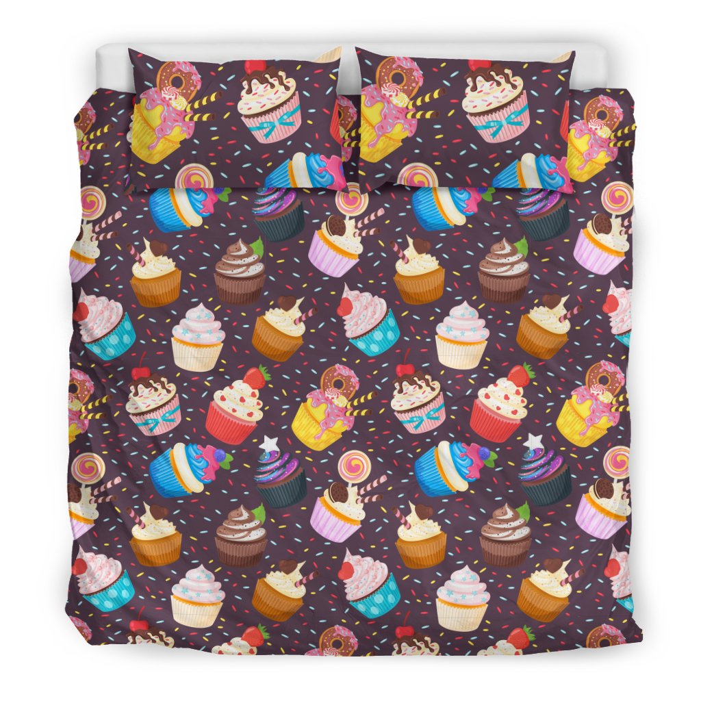 Cupcakes Party Print Pattern Duvet Cover Bedding Set