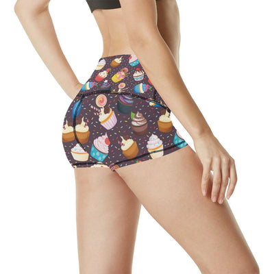 Cupcakes Party Print Pattern High Waisted Spandex Shorts-JTAMIGO.COM