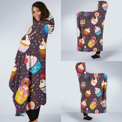 Cupcakes Party Print Pattern Hooded Blanket-JTAMIGO.COM