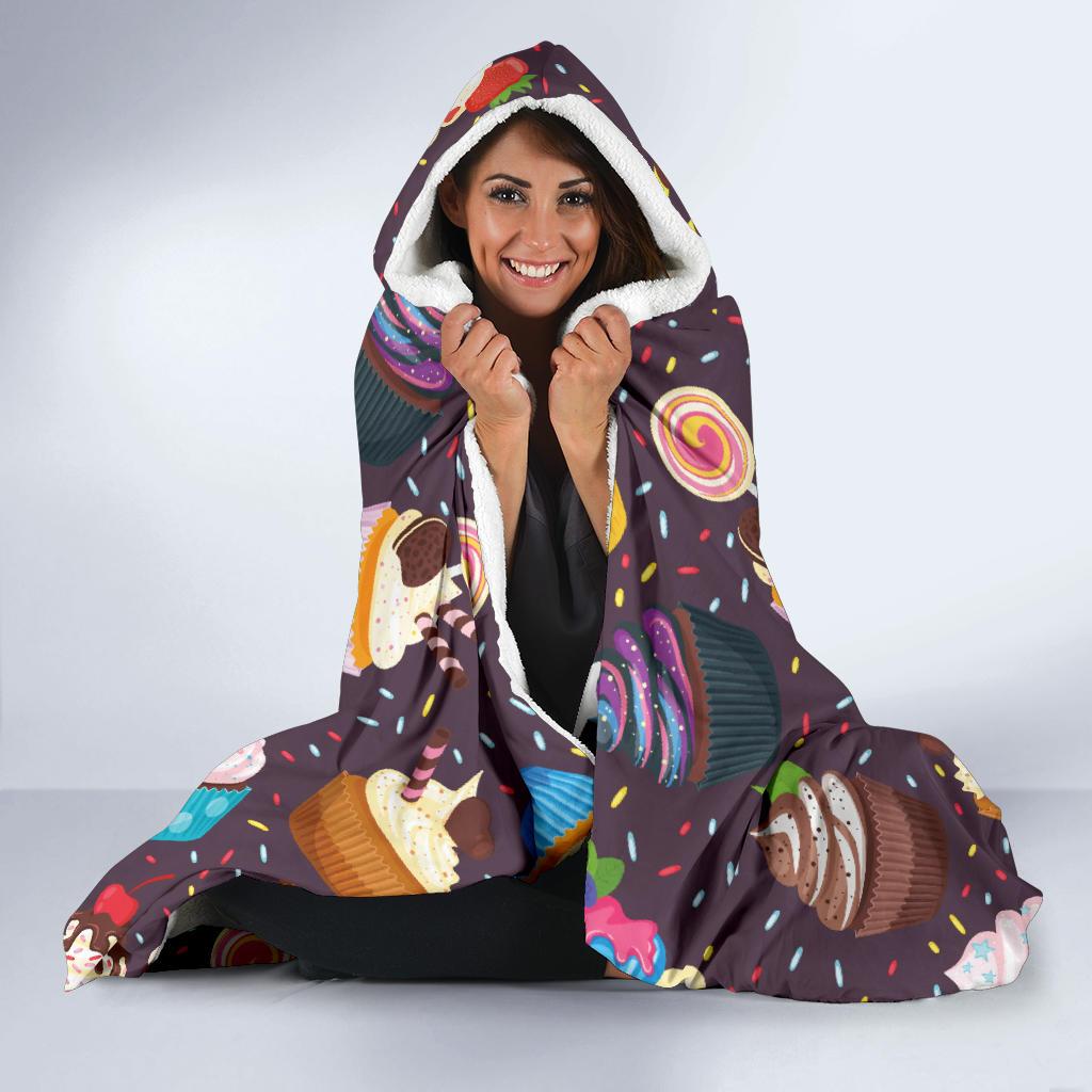 Cupcakes Party Print Pattern Hooded Blanket-JTAMIGO.COM
