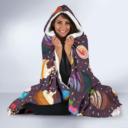 Cupcakes Party Print Pattern Hooded Blanket-JTAMIGO.COM